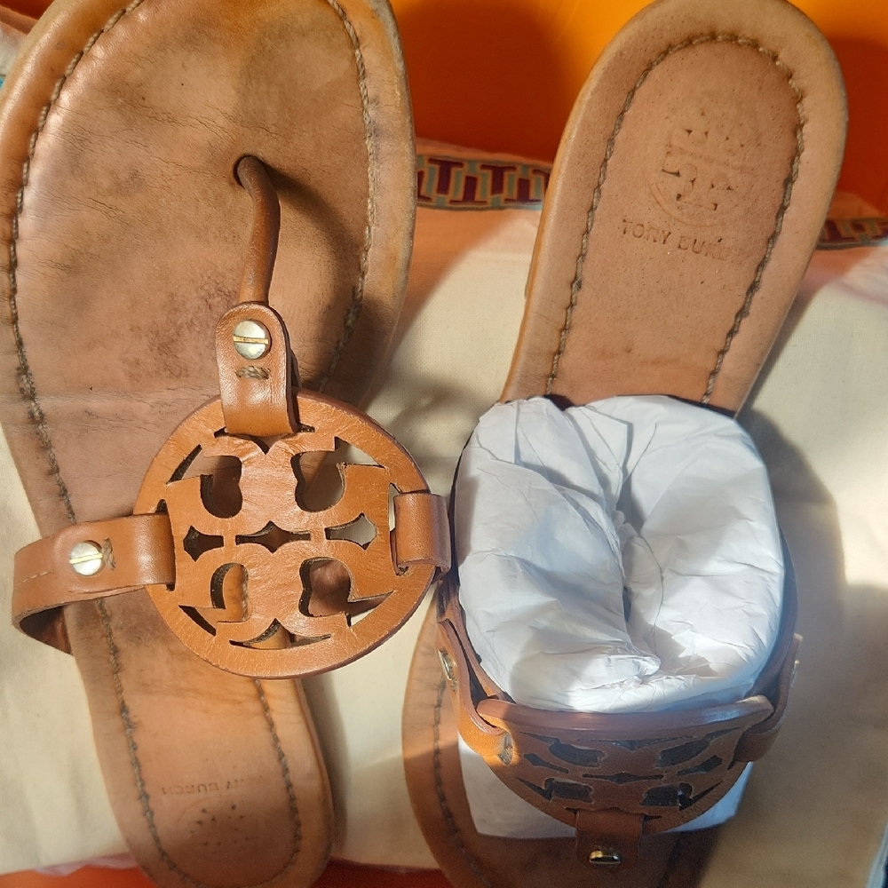 Tory Burch Tan Leather Thong Sandals